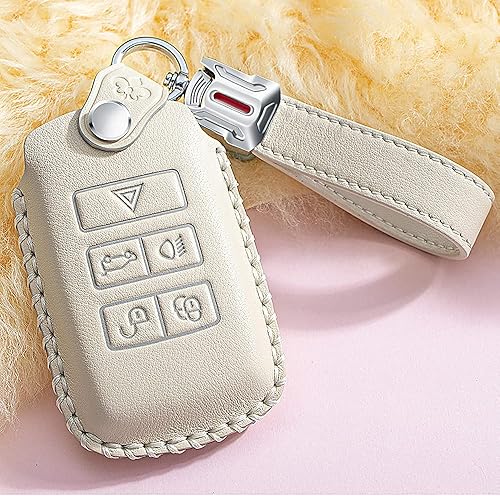 Miniatura 3 de SANRILY Funda de cuero para llave Land Rover Discovery Range Sport Evoque Jaguar XF 2020 2021 sin llave con llave Chians blanco roto