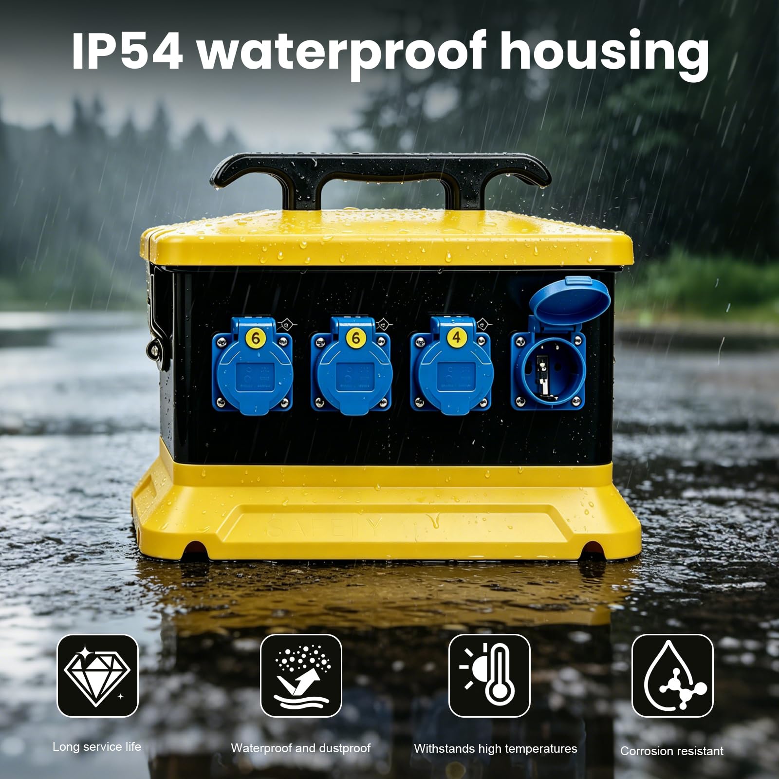 Coffret de Chantier, Coffret Electrique Etanche Exterieur Boîtier Étanche IP65 avec 3m Câble Montage Mural 4 Prises Schuko 230V 2 Prises CEE 16A 32A à 5 Broches pour Chantiers Ateliers