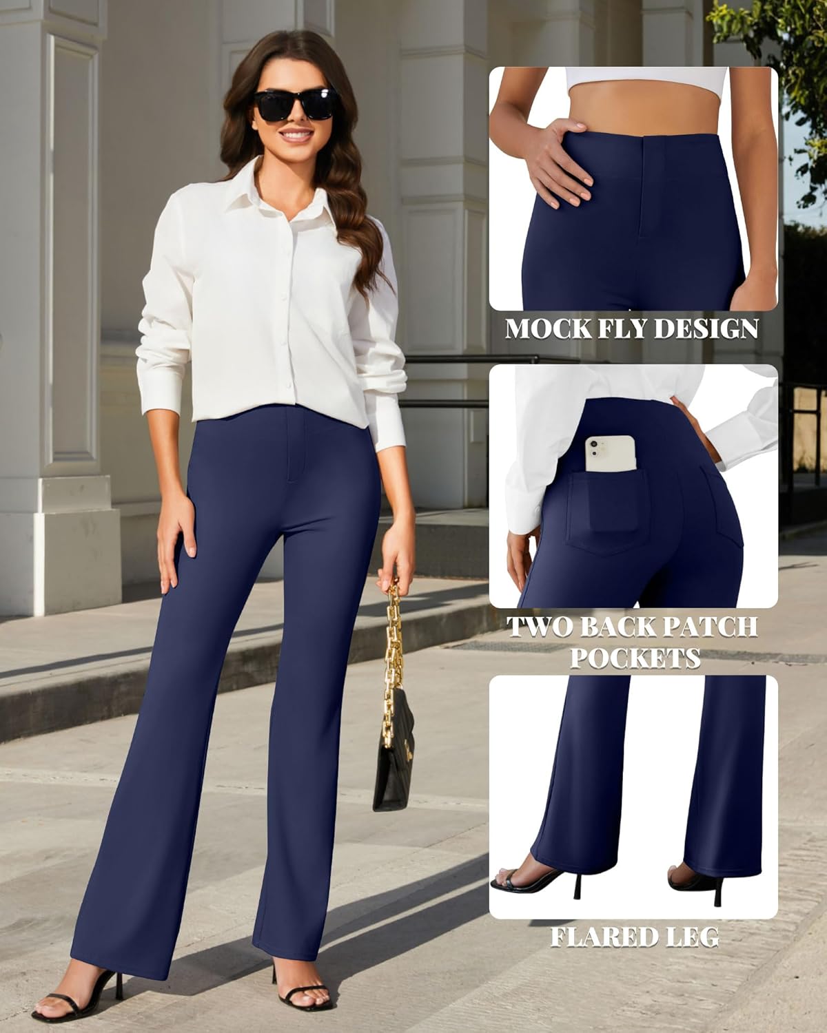 Womens Dress Pants Business Casual Work Pants with Pockets Pull On Flare Office Slacks High Waist Stretchy Trousers - Image 6