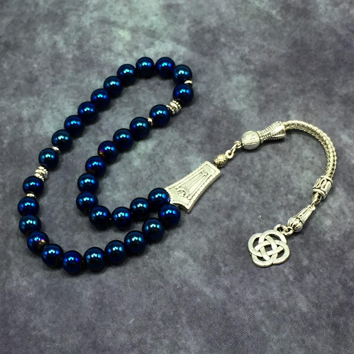 Hematite Beaded Collection- Worry Beads Prayer Beads Tesbih Tasbih Tasbeeh Misbaha Masbaha Subha Sebha Sibha Rosary(Blue Hematite 8 mm-33 beads)