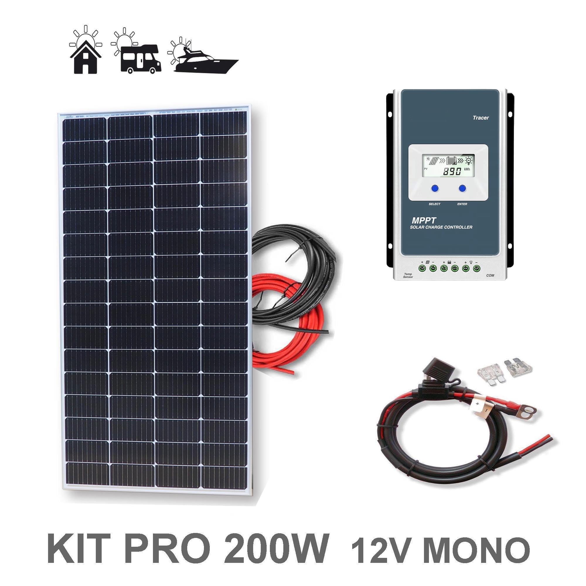 Kit 200W PRO con regulador MPPT 12V panel solar Tamaño Compacto células PERC de alta eficiencia para caravanas autocaravanas