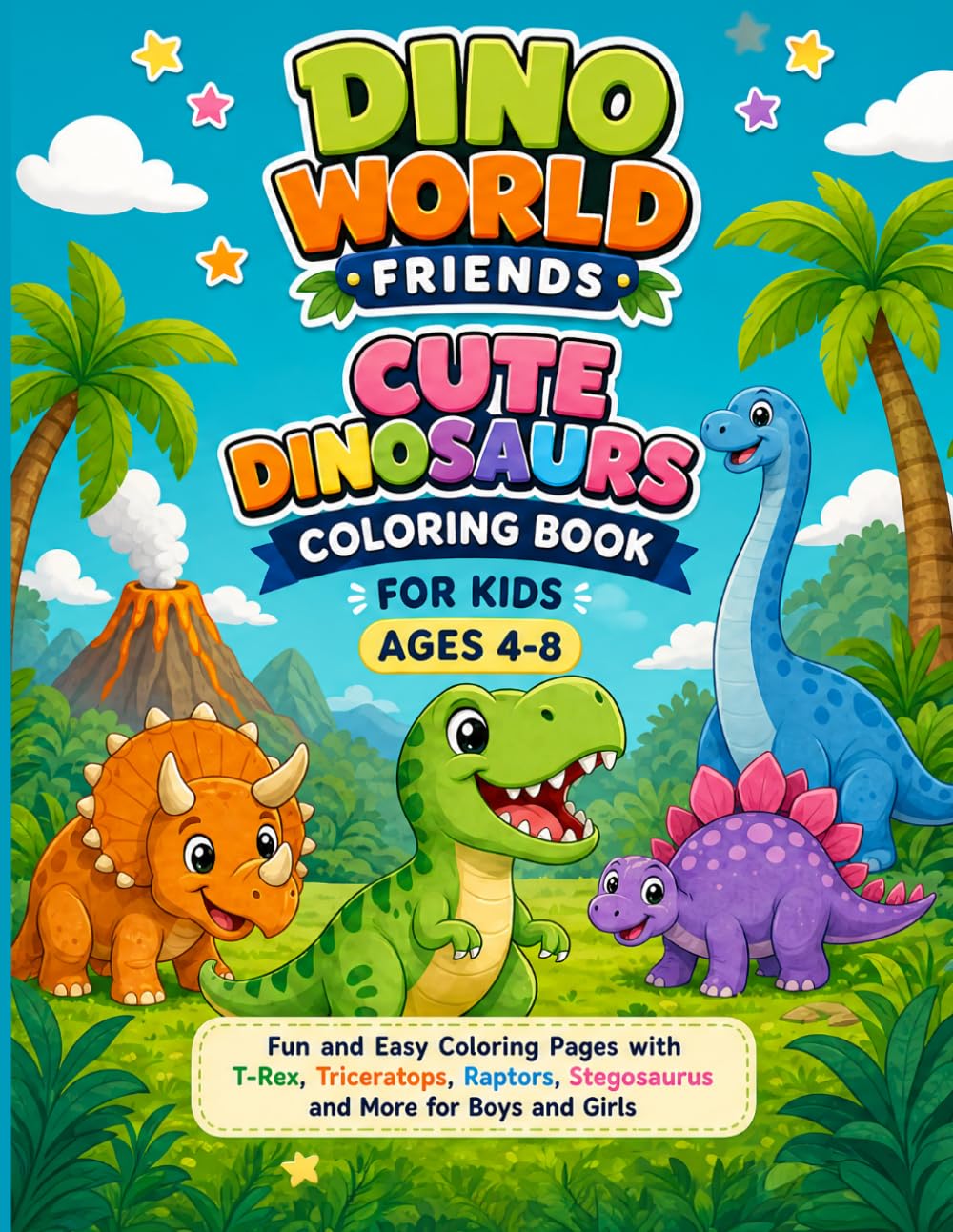 Fun Dinosaur Coloring Book for Boys and Girls: Easy and Relaxing Dinosaur Coloring Activities for Children