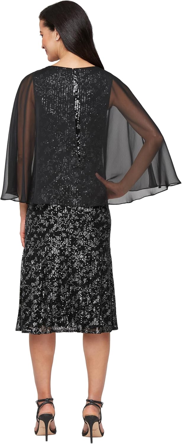 S.L. Fashions Women's Tea Length Printed Seqined Chiffon Overlay Dress - Image 2