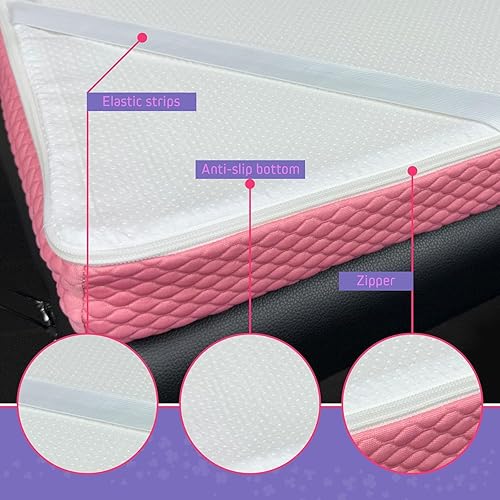 Miniatura 3 de Cubrecolchón de espuma para pestañas, almohadilla de espuma viscoelástica de 2.5 pulgadas de grosor con correas de esquina y base antideslizante,