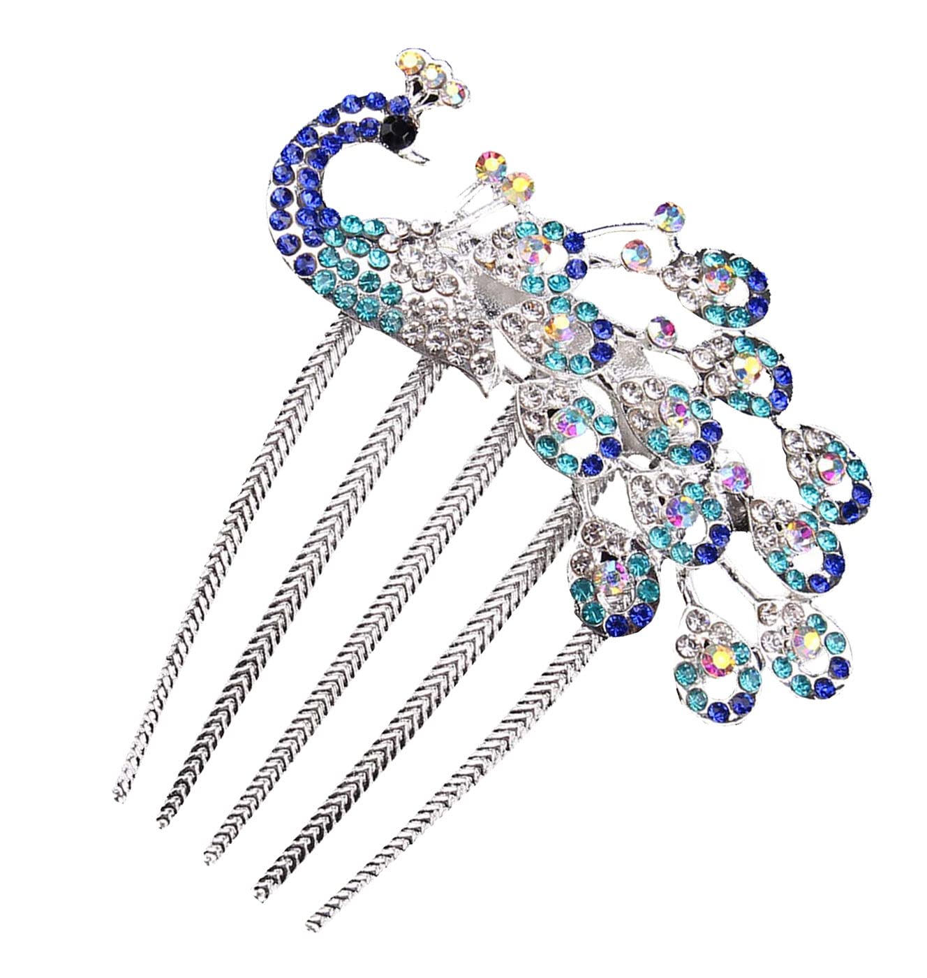 Wedding Bridal Headpiece Rhinestone Hair Comb Women Peacock Hair Clip Side Comb Hair Accessory(Blue)