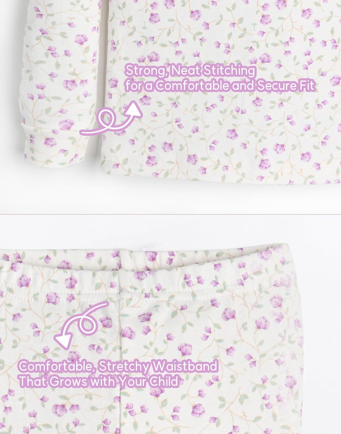 moimoln 6M-8Y Baby & Toddler Girl Floral Pajamas Soft Modal Cotton Breathable Snug-Fit Long Sleeve Sleepwear Set - Image 5