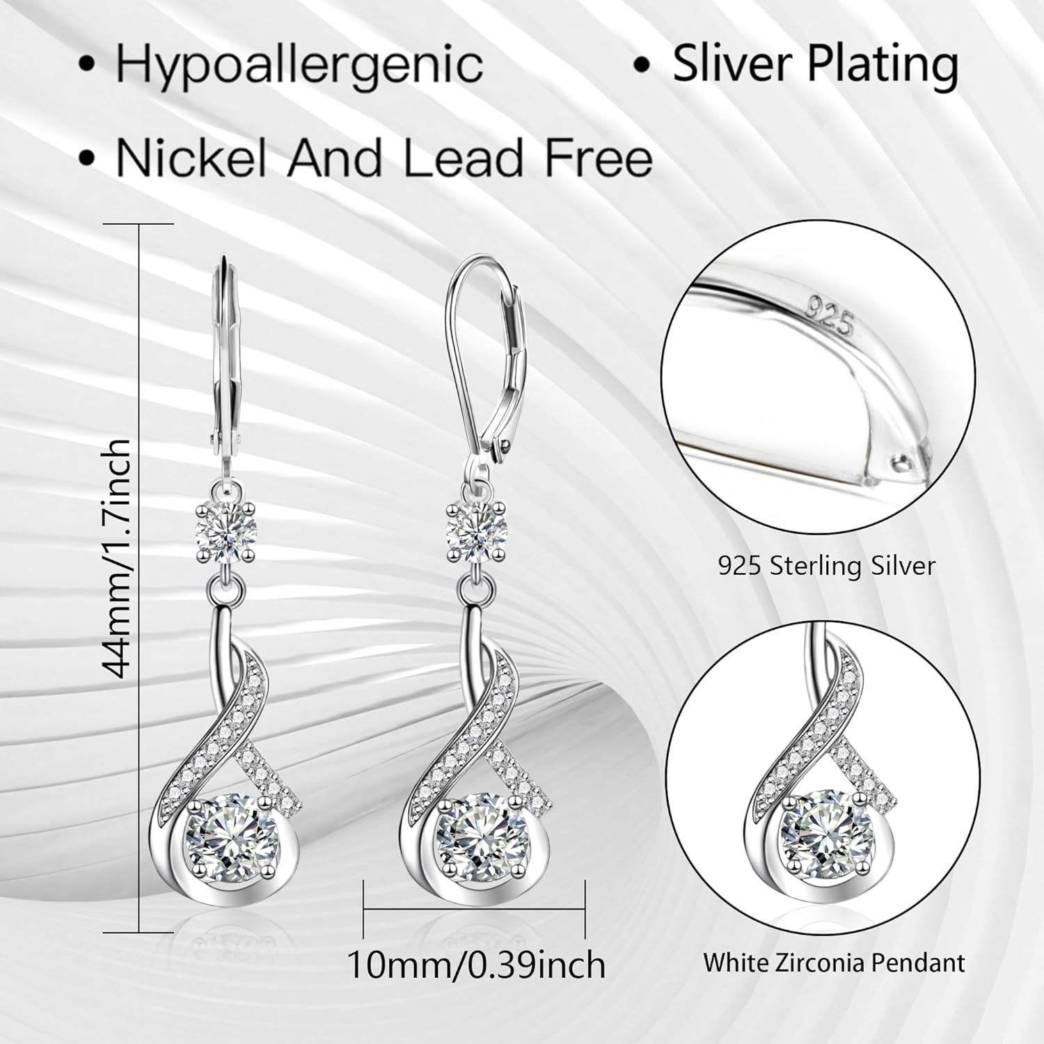 ALEXCRAFT 925 Sterling Silver Dangle Earrings for Women Leverback Cubic Zirconia Hanging Drop Earrings Jewelry for Women - Image 6