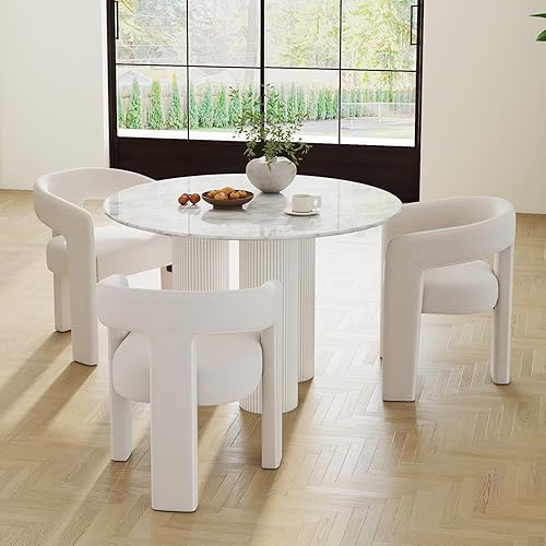 Miniatura 26 de Sillas de Comedor Modernas Tipo Barril Juego de 8, Sillas Laterales de Acento Tapizadas en Terciopelo con Brazos Cómodas Sillas de Tocador de