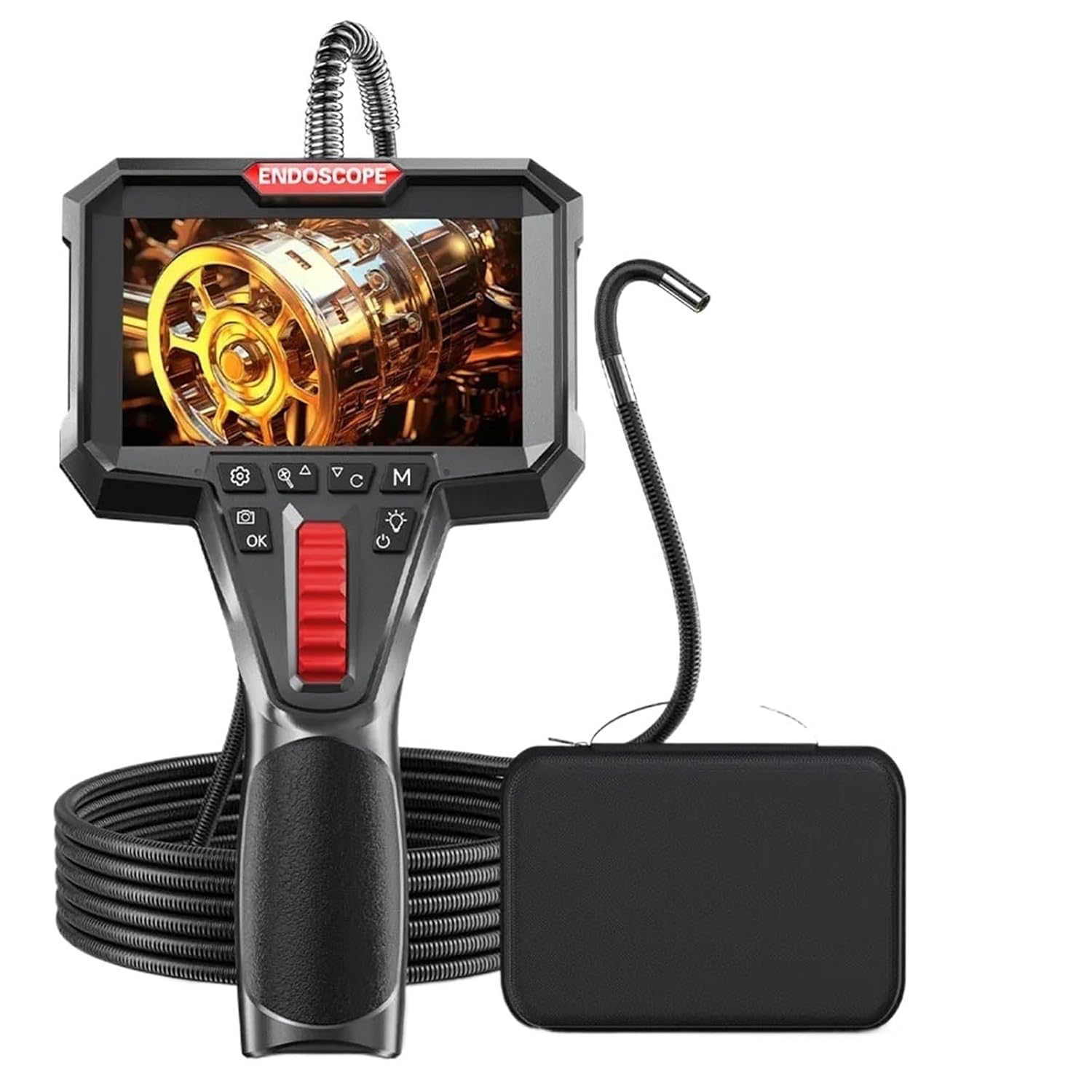 360 ° Rotating Single-Lens Endoscope, 3.9MM 4.3-inch IPS Endoscope Inspection Camera, Automotive Mechanical Industrial Endoscope(3.9mm Soft Wire)