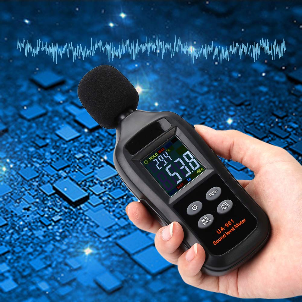 Fonometro, misuratore digitale LCD a decibel, dispositivo audio professionale per lettore di misura del rumore UA961, misurazione ad alta precisione 35dB-135dB, tenuta massima/minima