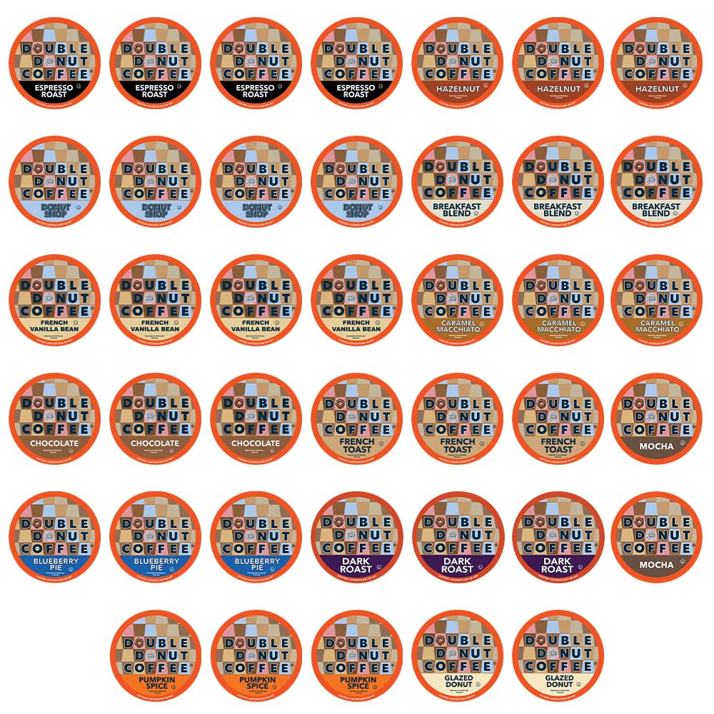 Double Donut Coffee Variety Pack, Including Flavored Coffee Pods, Medium Roast, & Dark Roast Coffee, Single Serve Coffee for Keurig K Cup Brewers (40-Count) — EXP DATE: 12/30/25