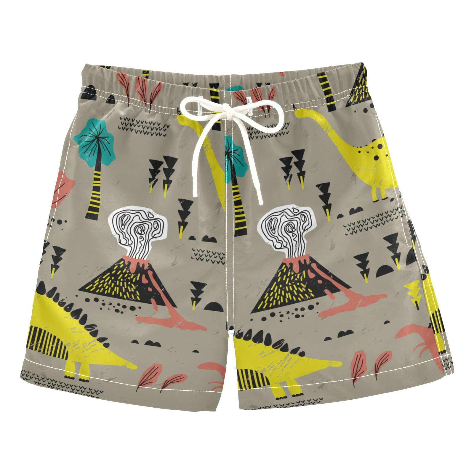 Aflyko Childish Swim Board Shorts Volcano Dino Palm Tree Retro Girls Beach Bathing Suit All Day Shorts