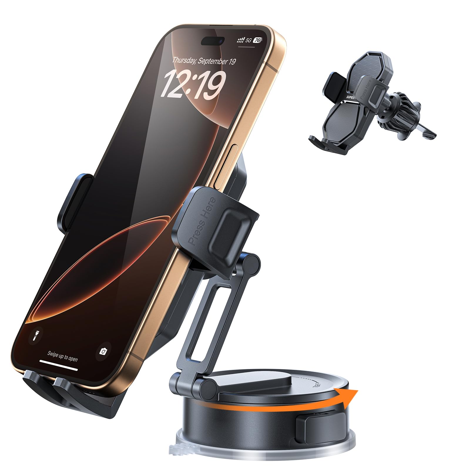 SUPERONE 3-in-1 Car Phone Holder [Strongest Suction Cup & Clip] 360° Adjustable Car Phone Mount for Dash/Vent/Windshield, Phone Holders for Your Car Accessories for iPhone 17/16/15/14 Samsung Android