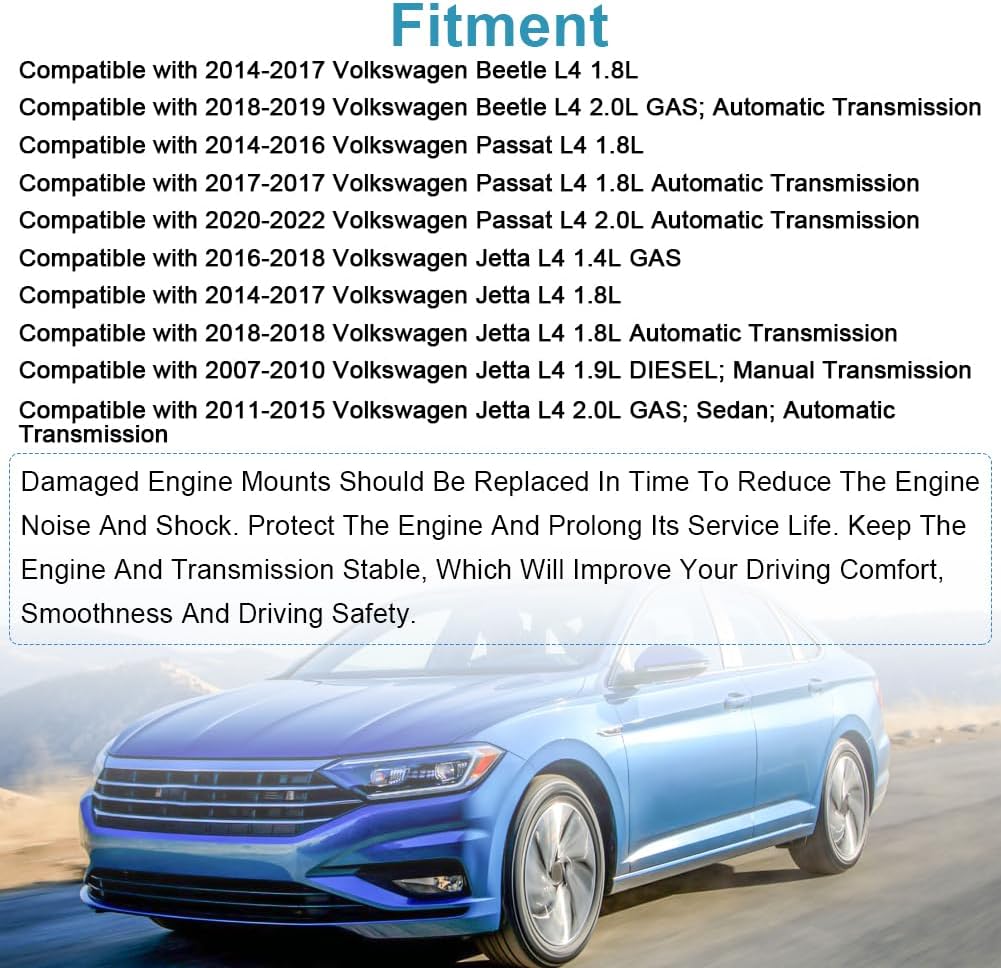JDMON 3Pcs Engine Motor & Transmission Mount Kit Replacement for 2014-2019 Volkswagen Beetle, Passat, Jetta 1.8L, 2.0L Compatible with A6962, A4928, A6929