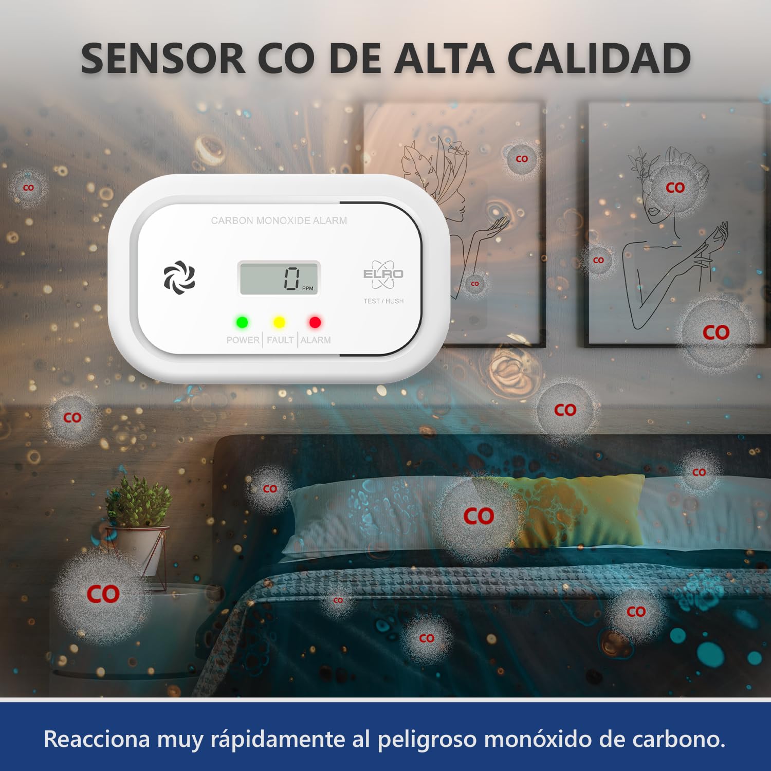 2-Pack ELRO FC5010 Detector de monóxido de Carbono con batería de 10 años y Pantalla – Detector de CO Conforme a la Norma Europea EN50291