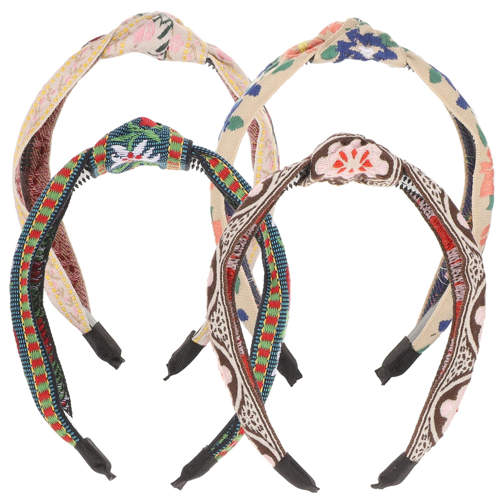 4 Pezzi Fasce per Stile Cerchietti Larghe con Ricami Boho Diverse Colorazioni per Donne e Ragazze per Cerimonie e