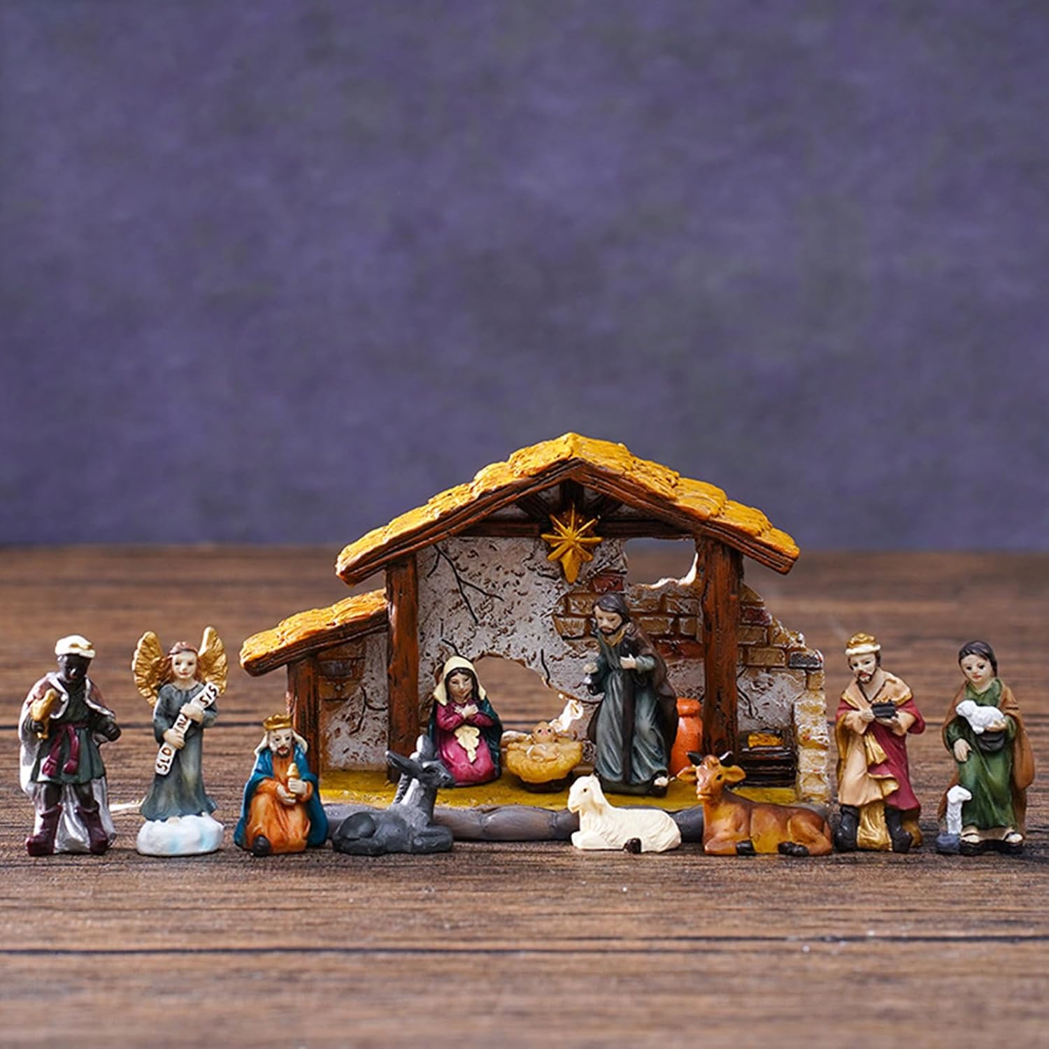 Festival Christmas Classical Resins Nativity Scene Miniature Figurines Set Religious Collection Ornaments Christmas Nativity Scene Figurines