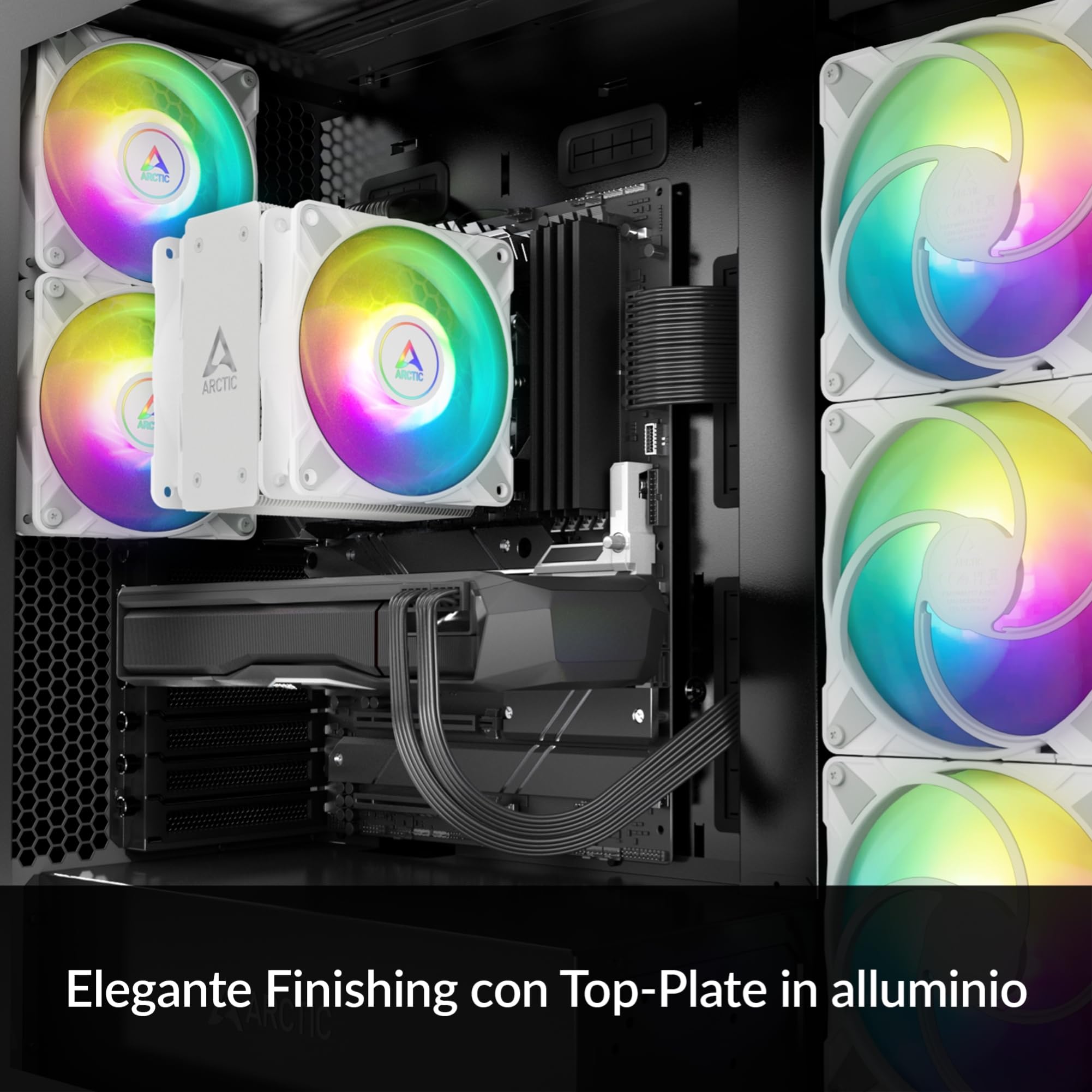 ARCTIC Freezer 36 A-RGB - Ventilador CPU de Torre única con Push-Pull, Dos Ventiladores P de 120 mm con presión optimizada, Rodamiento fluidodinámico, 200-2000 RPM, 4 Heatpipes, Incl. MX-6 - Blanco