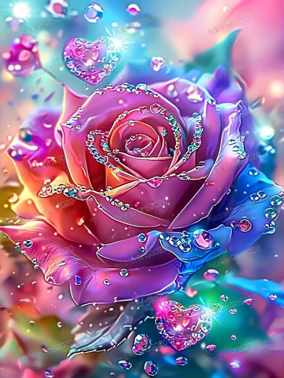DIY Romantic Glow-in-The-Dark Roses Diamond Painting, Full Round Crystal Gemstone Art Cross Stitch Diamond Art Kits, for Adults & Beginners, for Room Decor Wall Decor 18X25 Inch