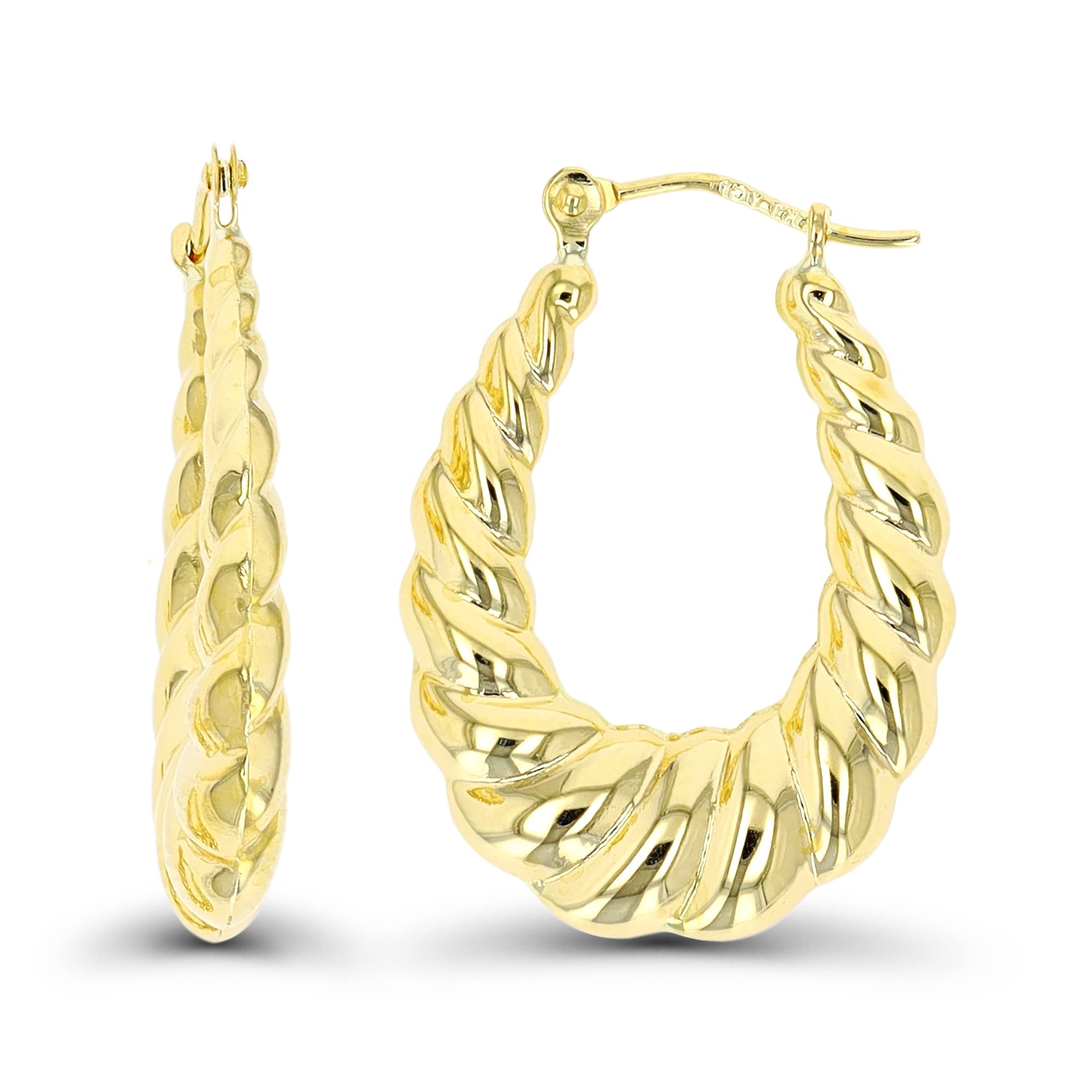 14K Yellow Gold High Polished Shrimp Twisted Hoop Earrings with Hinged Clasp Various Sizes Earrings For Sensitive Ears