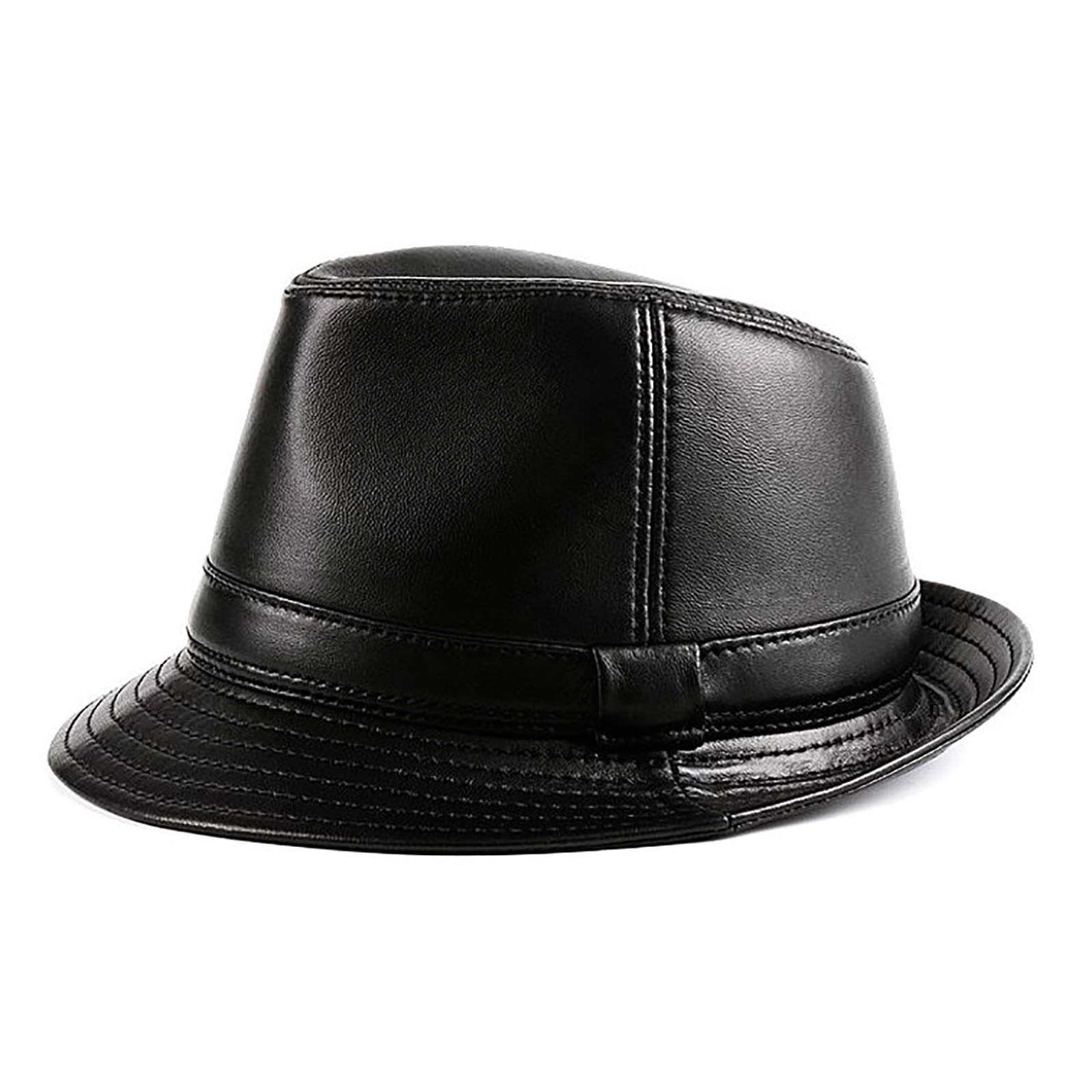 Sombreros de invierno, Hombre Fedoras Sombrero Genuino Cuero Classic Party Bowler Cap Sheepskin Big Brim Jazz Cap Cap