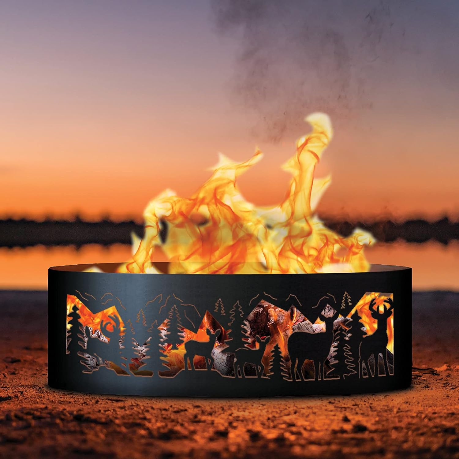 PD Metals DMR00460 Whitetail Unpainted 12 in. Tall 60 in. Diameter Outdoor Fire Ring - 60 x 60 x 12 in. - Rustic Black Color