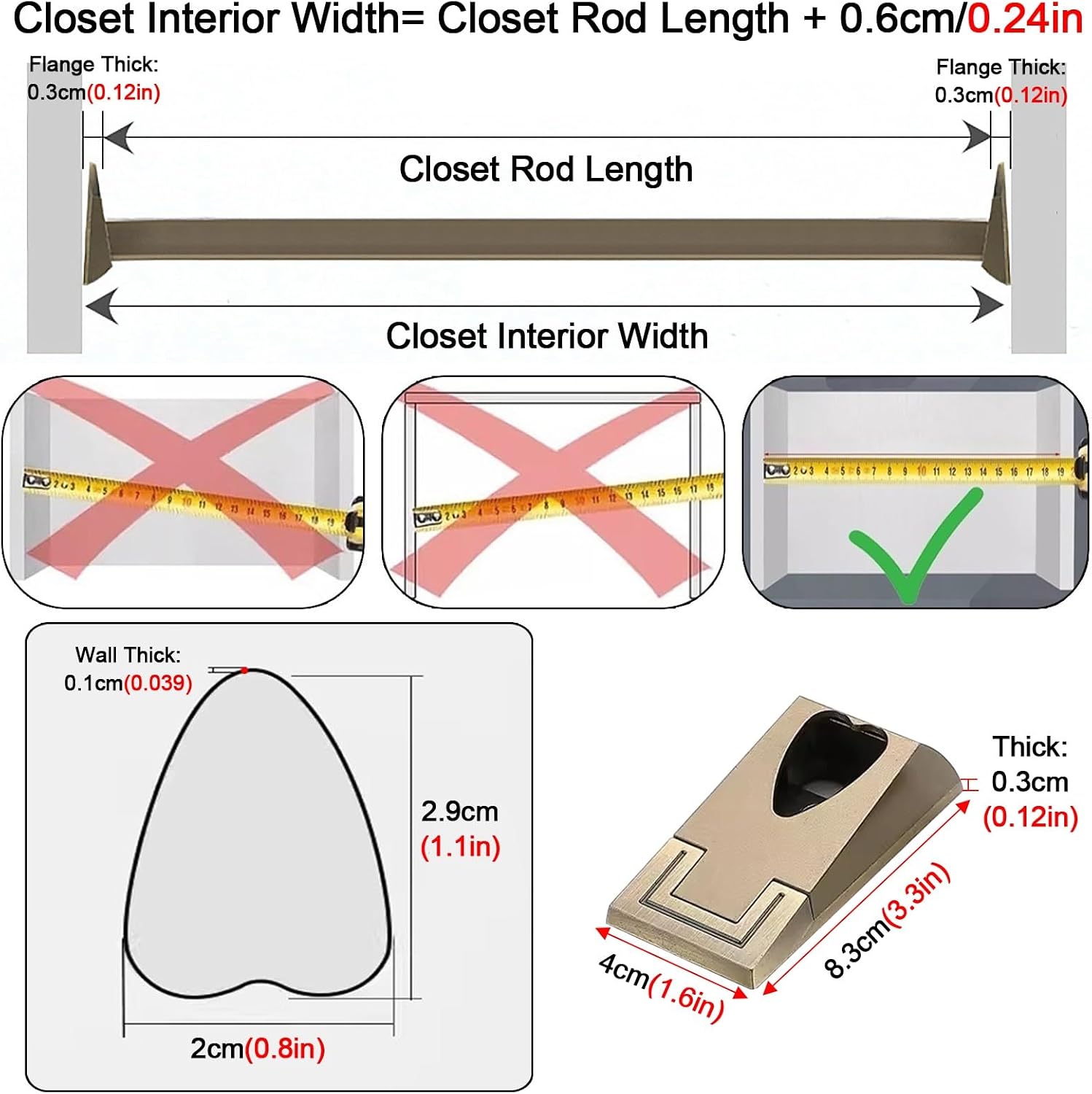Closet Rods Closet Shelf Kit with Hanging RodCustom Heart Hanging Clothes Bar Heavy Duty Aluminum(40cm)