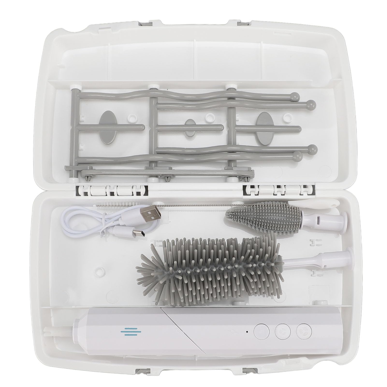 Brosse à biberon électrique Rechargeable avec Long Manche et 2 têtes pour la Maison et Les Voyages, Un Nettoyeur de biberon Portable pour Un Nettoyage Efficace