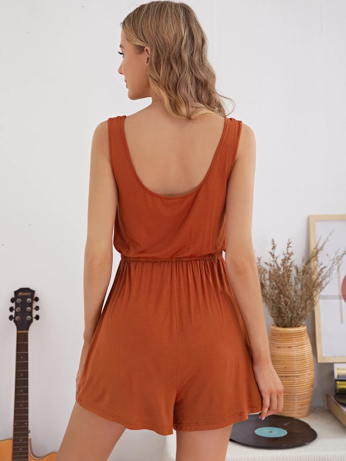 Verdusa Women's Maternity Scoop Neck Button Front High Waist Tank Romper - Image 2