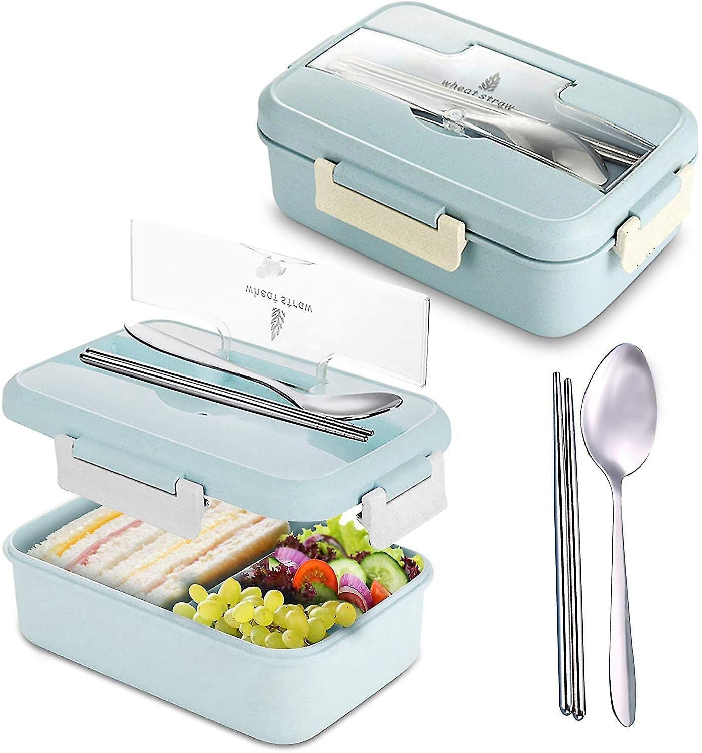 Dravizon 4 Compartments Lunch Box with Spoon, Insulated Bento Box Food Storage Container, Durable Lunch Containers BPA Free, Leak-Proof, Tiffin Box for Boys, Girls