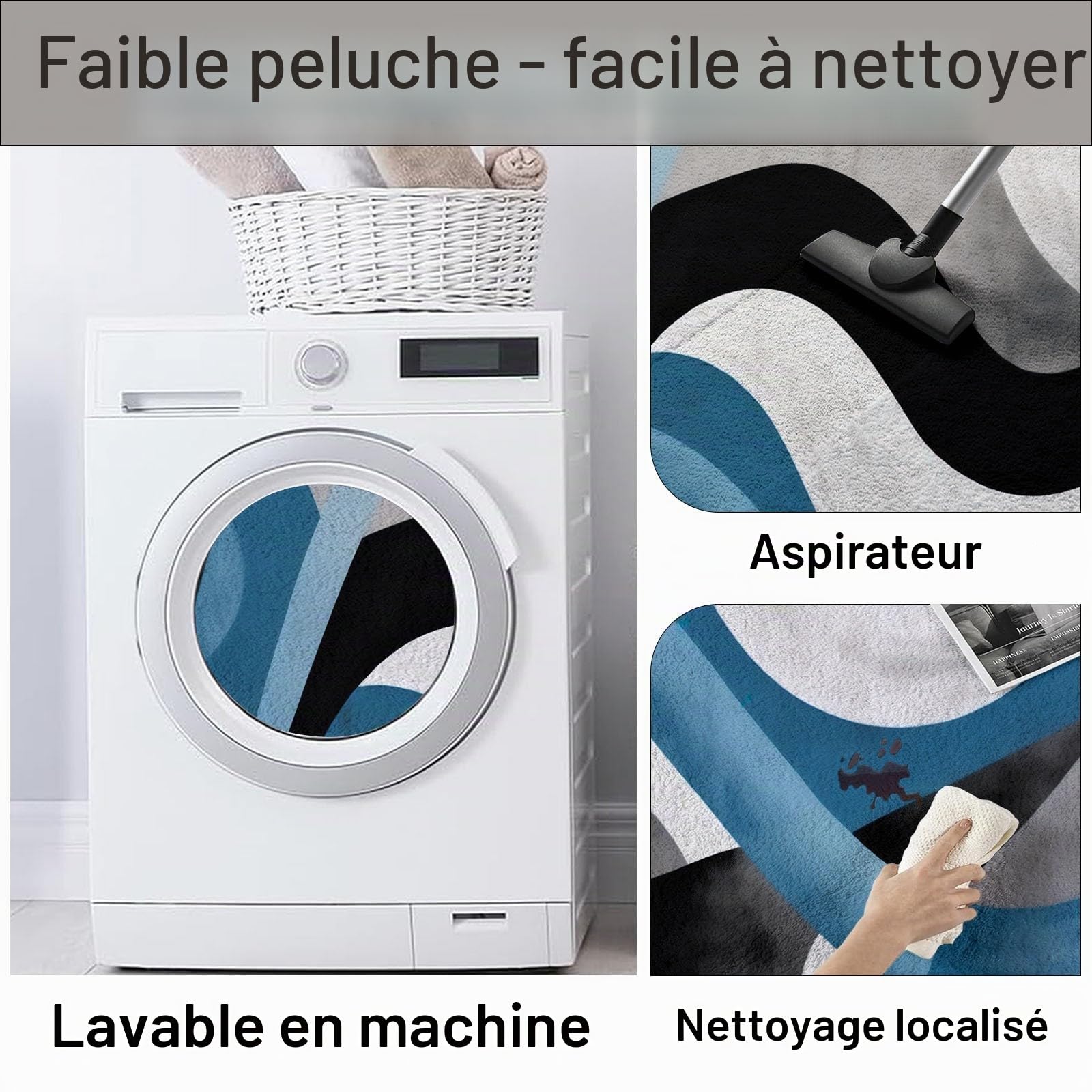 Générique Tapis Rond Salon 120 cm - Imprimé Moderne Abstrait Rayé Antidérapant Flanelle Douce Rond Tapis de Sol Décoration, Circulaire pour Salon Chambre Cuisine Bureau Couloir, Gris-Bleu