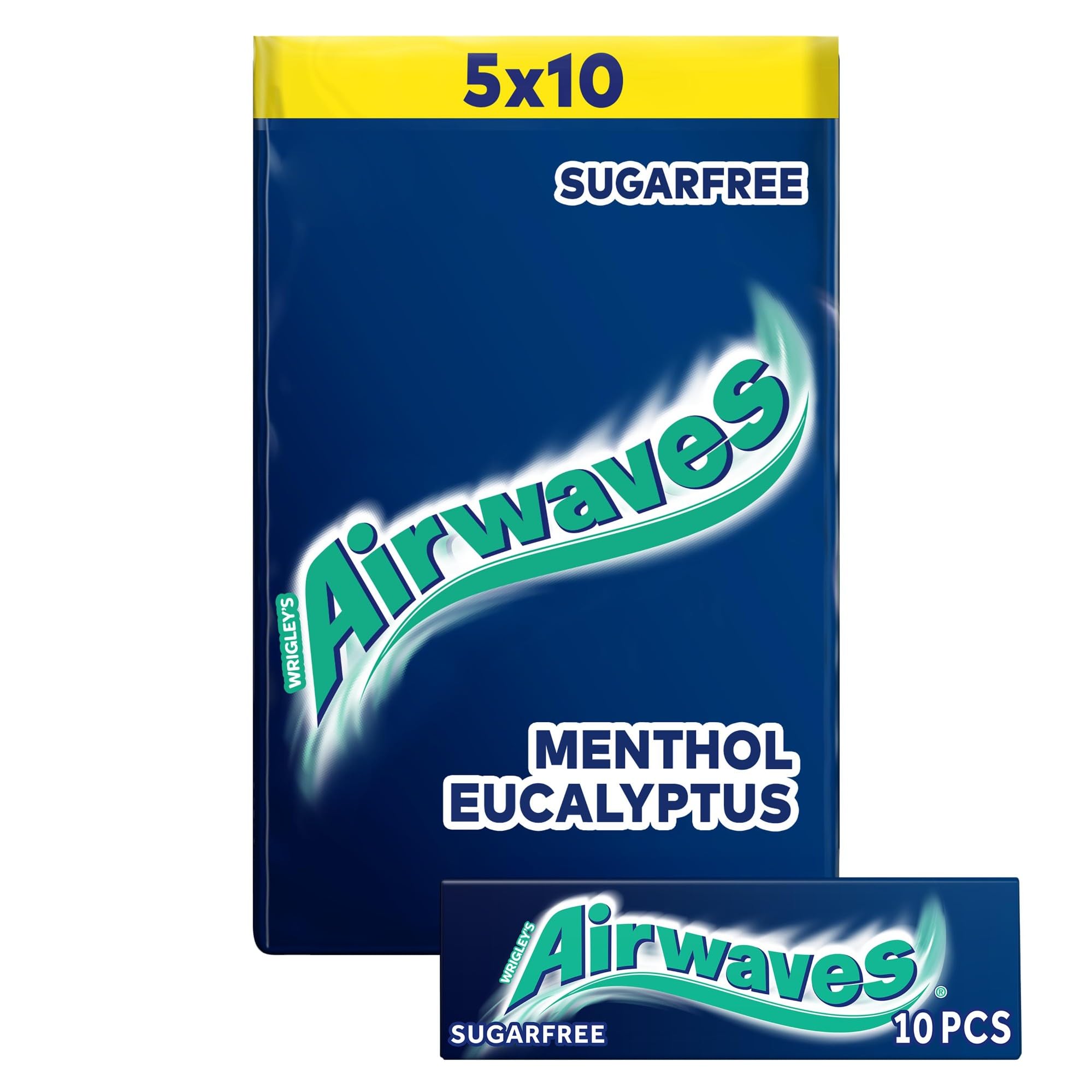 Airwaves Menthol & Eucalyptus Chewing Gum Sugar Free Multipack, 5 x 10 Pieces