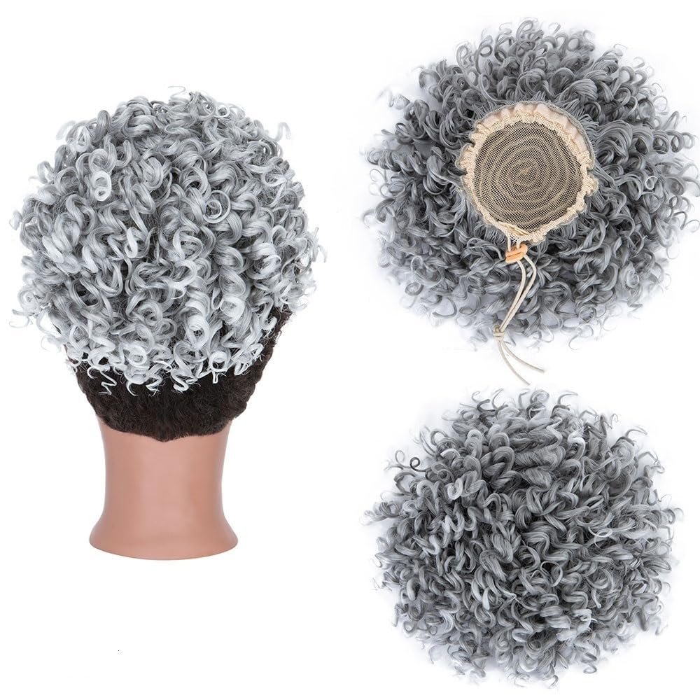Chignon riccio e soffice, spettinato, spettinato, elastico, coulisse, coda di cavallo, scrunchies for capelli sintetici(Silver-Gray)