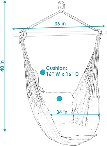 Miniatura 3 de Silla hamaca columpio colgante Sunnydaze, para uso exterior o interior, peso máximo 265libras, incluye 2asientos almohadones de múltiples opciones,