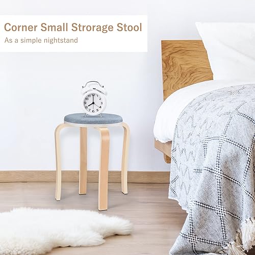 Miniatura 5 de Taburetes de madera, juego de 4 sillas redondas tapizadas sin espalda apilables para comedor, cocina, hogar, jardín, sala de estar y aula (D4002)