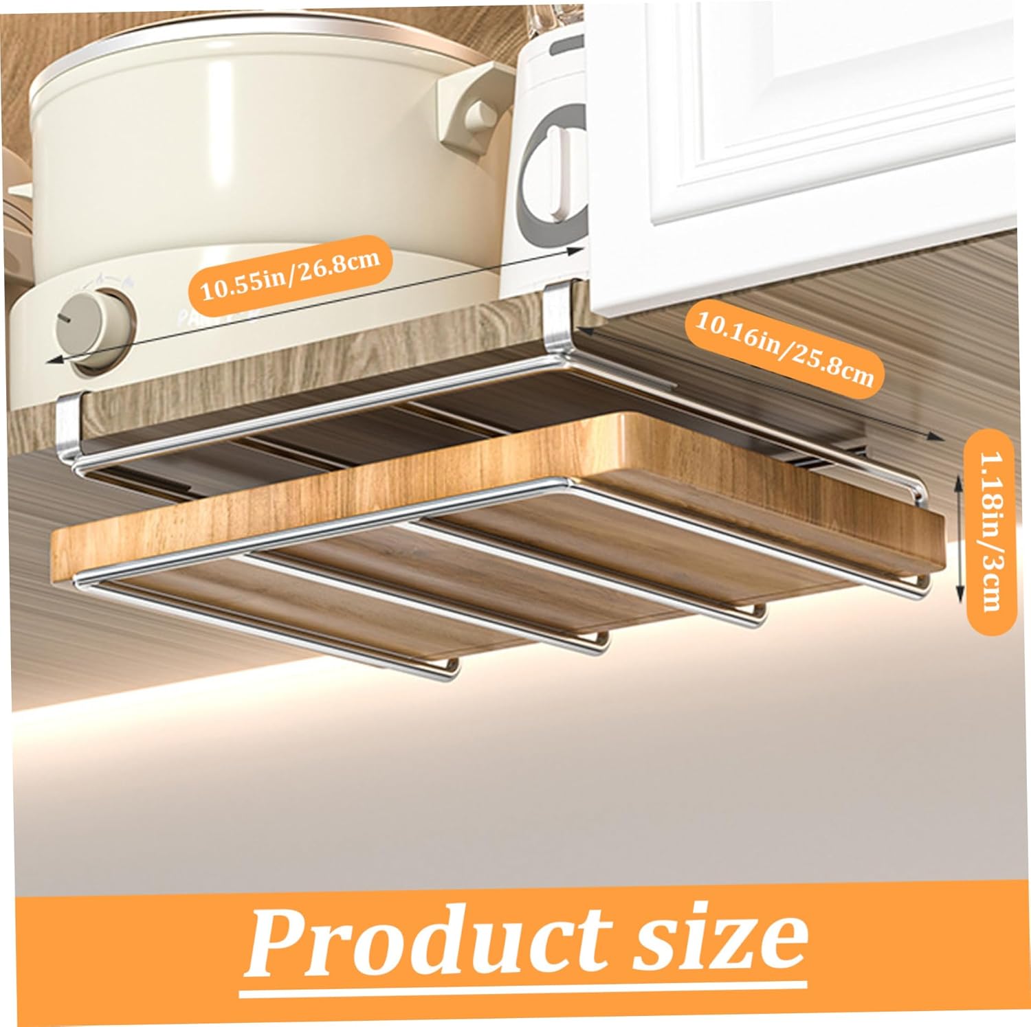 Yeory Under Cabinet Cutting Board Holder Stainless Steel Polished Cutting Board Rack Punch-free Smooth Cutter Board Holder Vertical Horizontal Cutting Board Hanger, without Pan Lid Holder