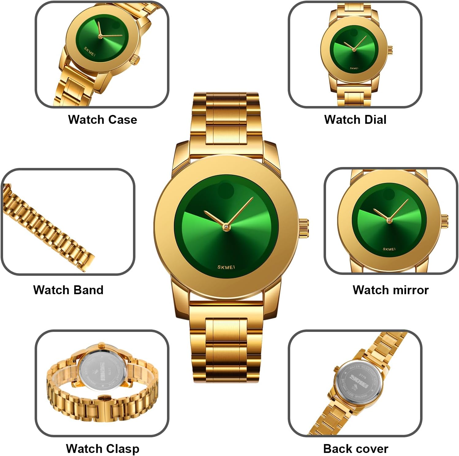 SKMEI Womens Wrist Watches,Luxury Elegant Minimalist Quartz Stainless Steel Gold Watch for Ladies with Dainty Diamond Dial Accents