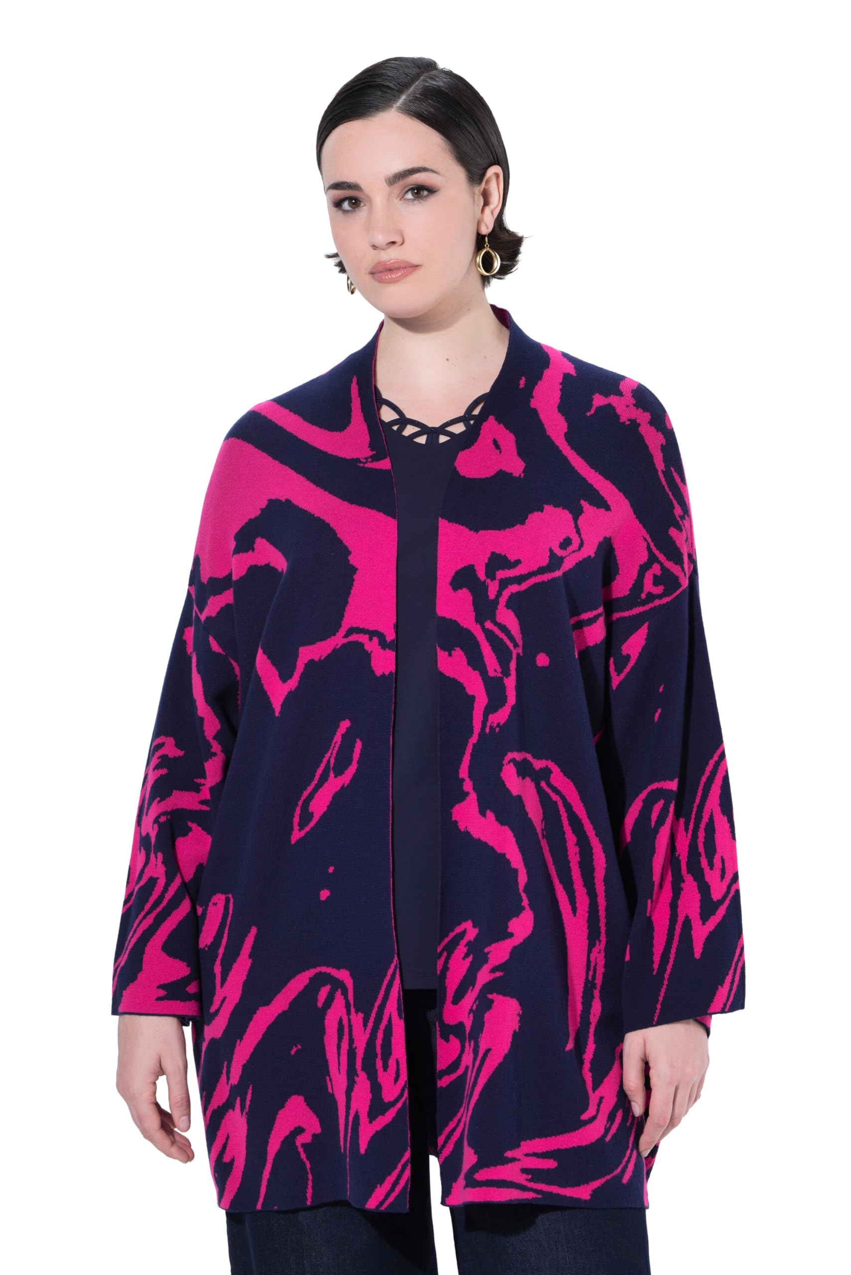 Ulla Popken Damen große Größen Übergrößen Plus Size Strickjacke, Oversized, V-Ausschnitt, 3/4-Arm 841625