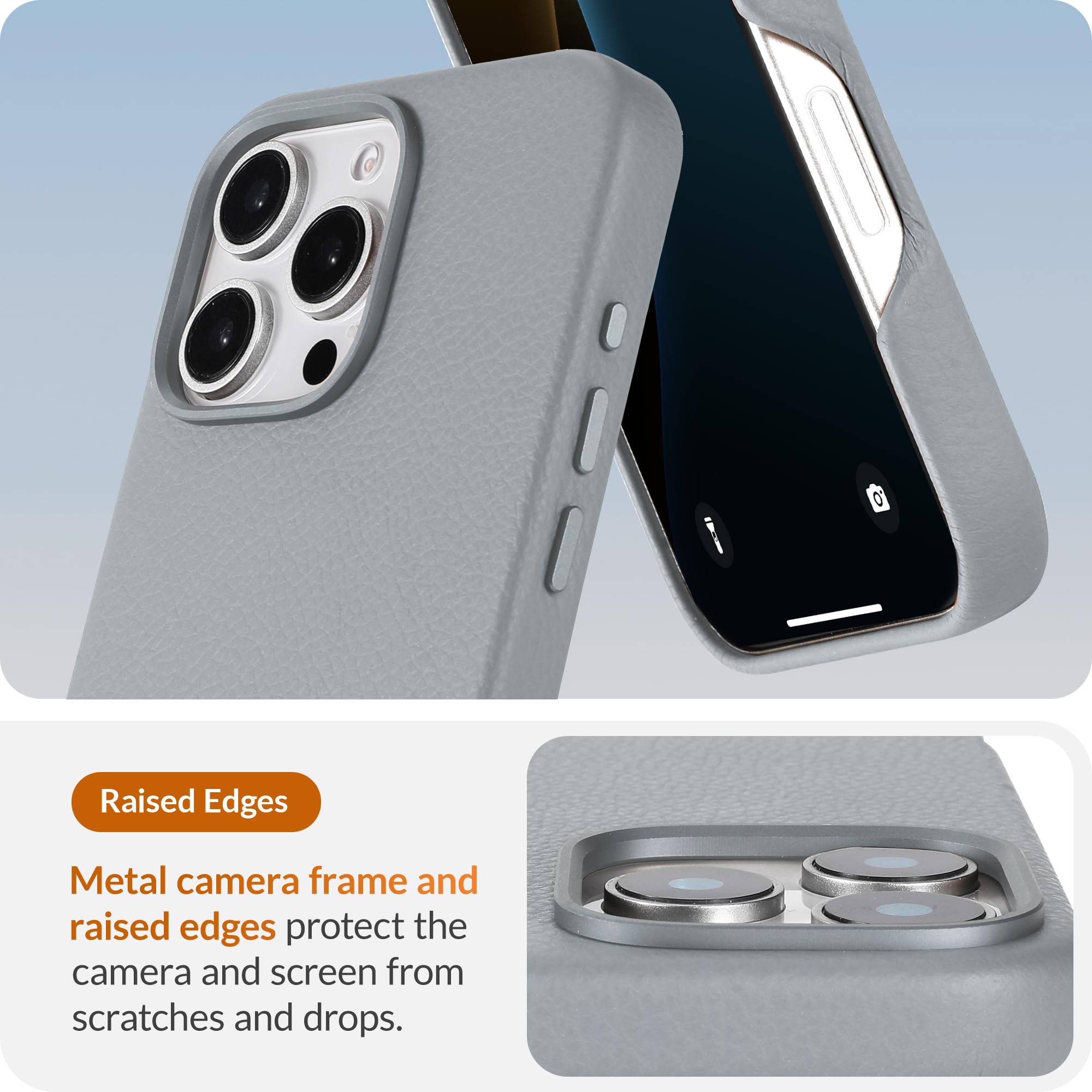 LONLI Urban, for iPhone 16 Pro, European Genuine Pebble Leather Phone Case, European Elegance, Modern Design - Image 4