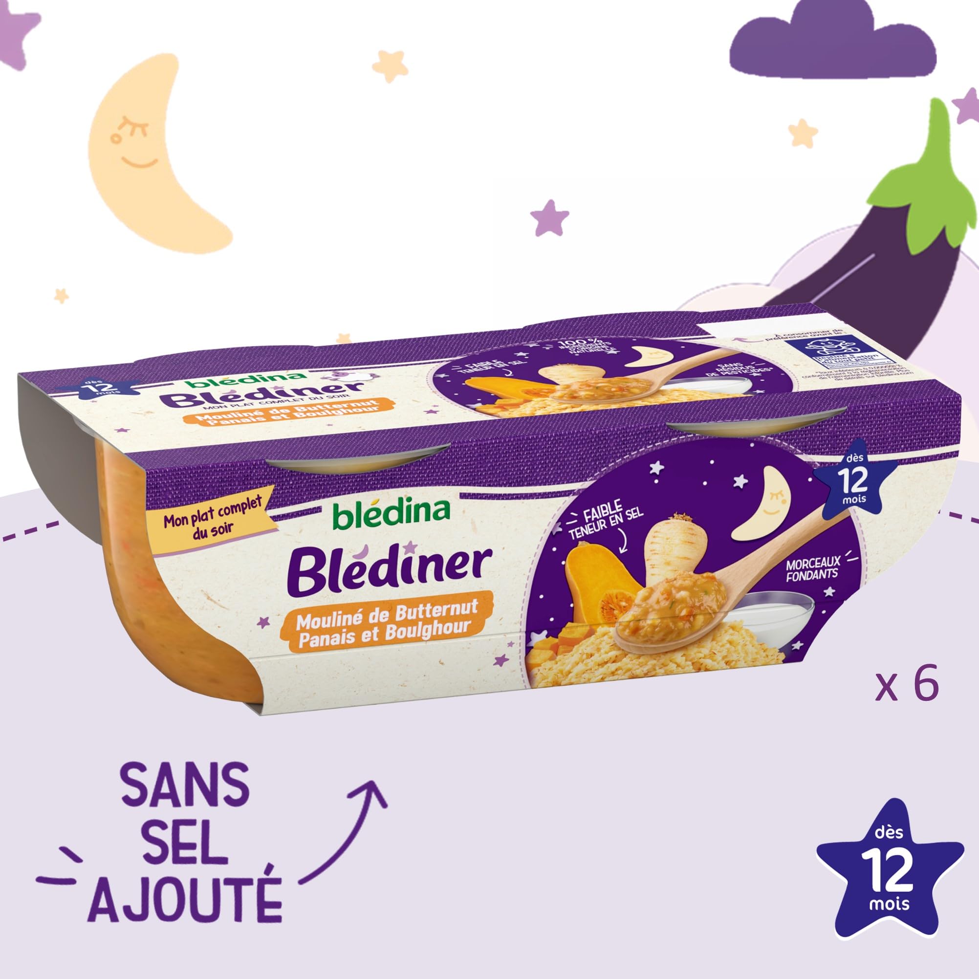 Blédina - Blédîner - 12 bols Mouliné de Potiron Panais Boulghour - Pour le repas du soir de bébé dès 12 mois (Pack de 6x2) - 4