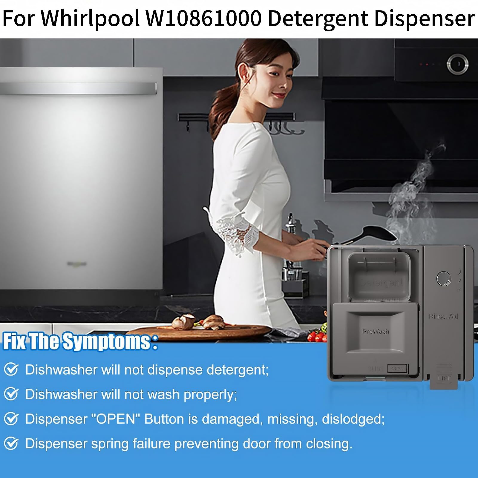 Dozownik detergentu do zmywarki W10620298 W10620299 kompatybilny z Maytag MDB4949SDH2 MDB4949SDM2 MDB4949SDZ0