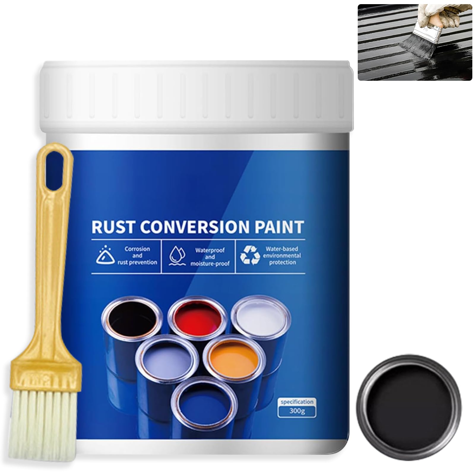 Weatherproof Rust Converter Paint For Metal,Rust Remover for Metals and Primer,Water-Based Industrial Anti-Rust Metallic Paint with Brush(Black)