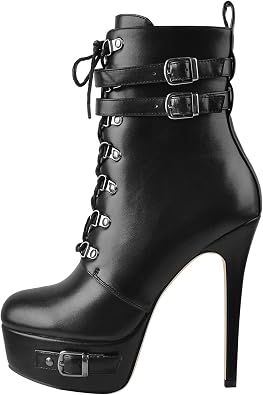 Only maker Womens Stiletto Platform Ankle Boots Lace-Up side Zippers Round Toe Autum Booties