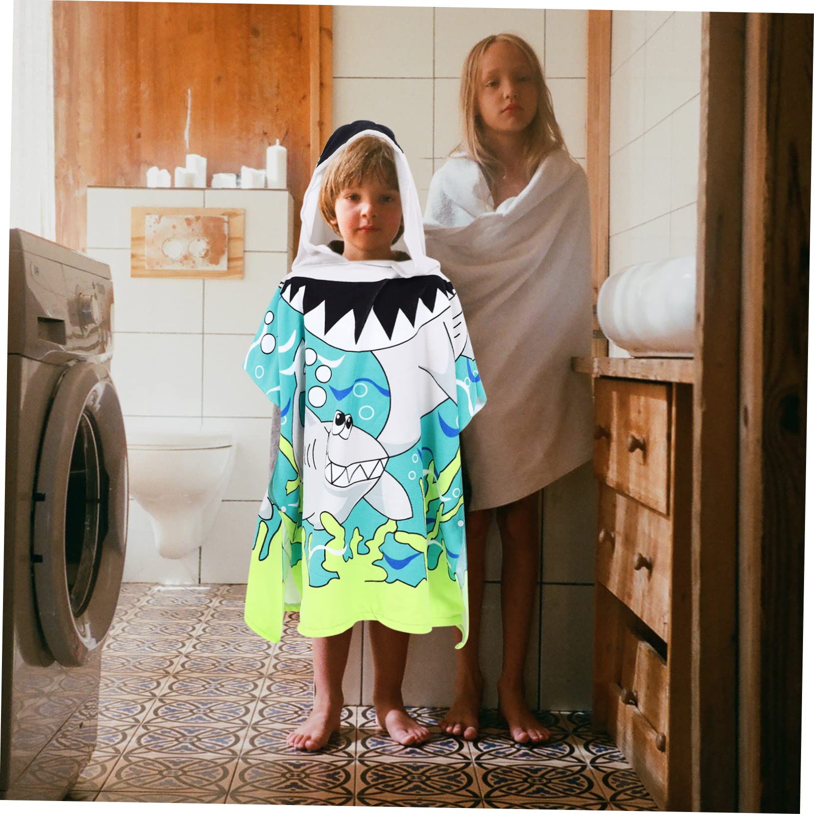 Serviette De Bain À Capuche 3 Pièces pour Garçons Et Filles Poncho Peignoir Absorbant pour La Plage Et La Piscine
