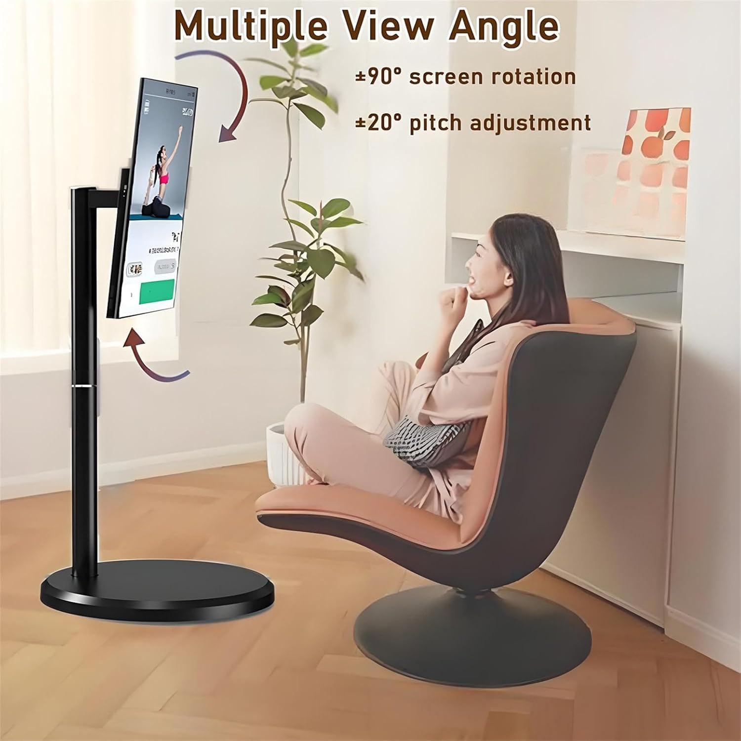 TV portatile Rolling TV, touch screen wireless 1080p, supporto girevole a 360°, altezza regolabile, 8 G RAM, 128 G, 61 cm, per uso domestico e ufficio