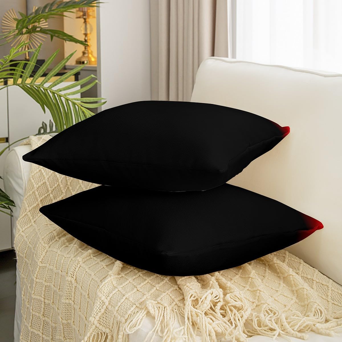 jejeloiu Ombre Throw Pillow Covers 24"x24" Set of 2, Red Black Gradient Decorative Pillowcase for Sofa Couch Bed Chair Car Red Black Cushion Case Abstract Art Outdoor Pillows Covers
