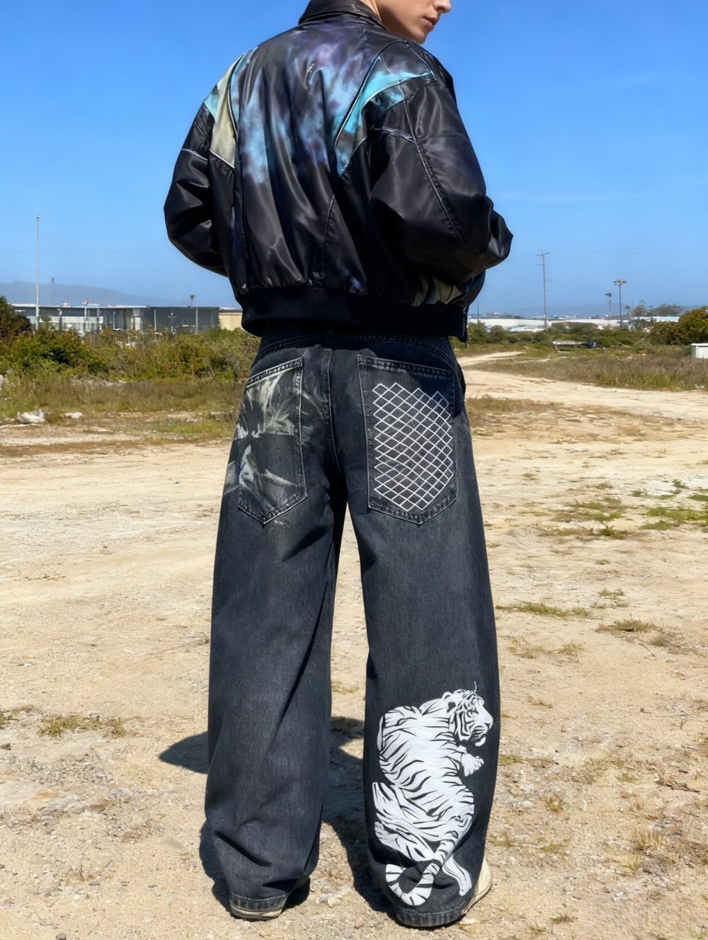 Unisex Y2K Hip Hop Street Jeans with Skeleton Print, Gothic Baggy Jeans, Vintage High Waist Denim, Wide Leg Pants - Image 6