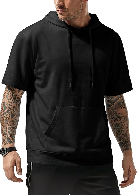 JMIERR Mens Short Sleeve Hoodie Lightweight Hooded T-shirts with Pocket | Lightweight material, Kangaroo pocket, Loose fit, Athletic and casual, Workout, Gym, Vocation, Summer