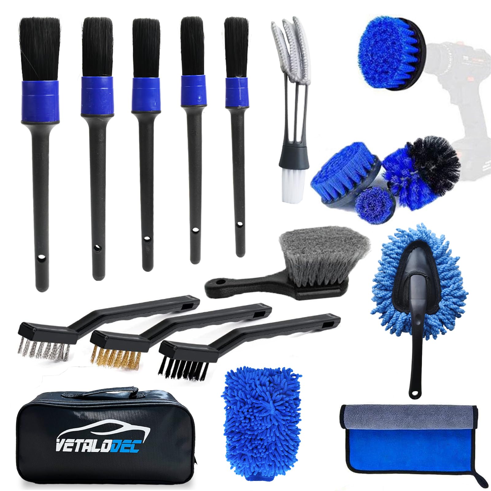 18Pcs Car Cleaning Kit Interior and Exterior Detailing Kit, Car Detailing Set With Drill Brush Cleaner Wash Mitt Tire Brush Sponge Towels Car Wash Cleaning Tools Set For Cleaning Dashboard, Air Vent