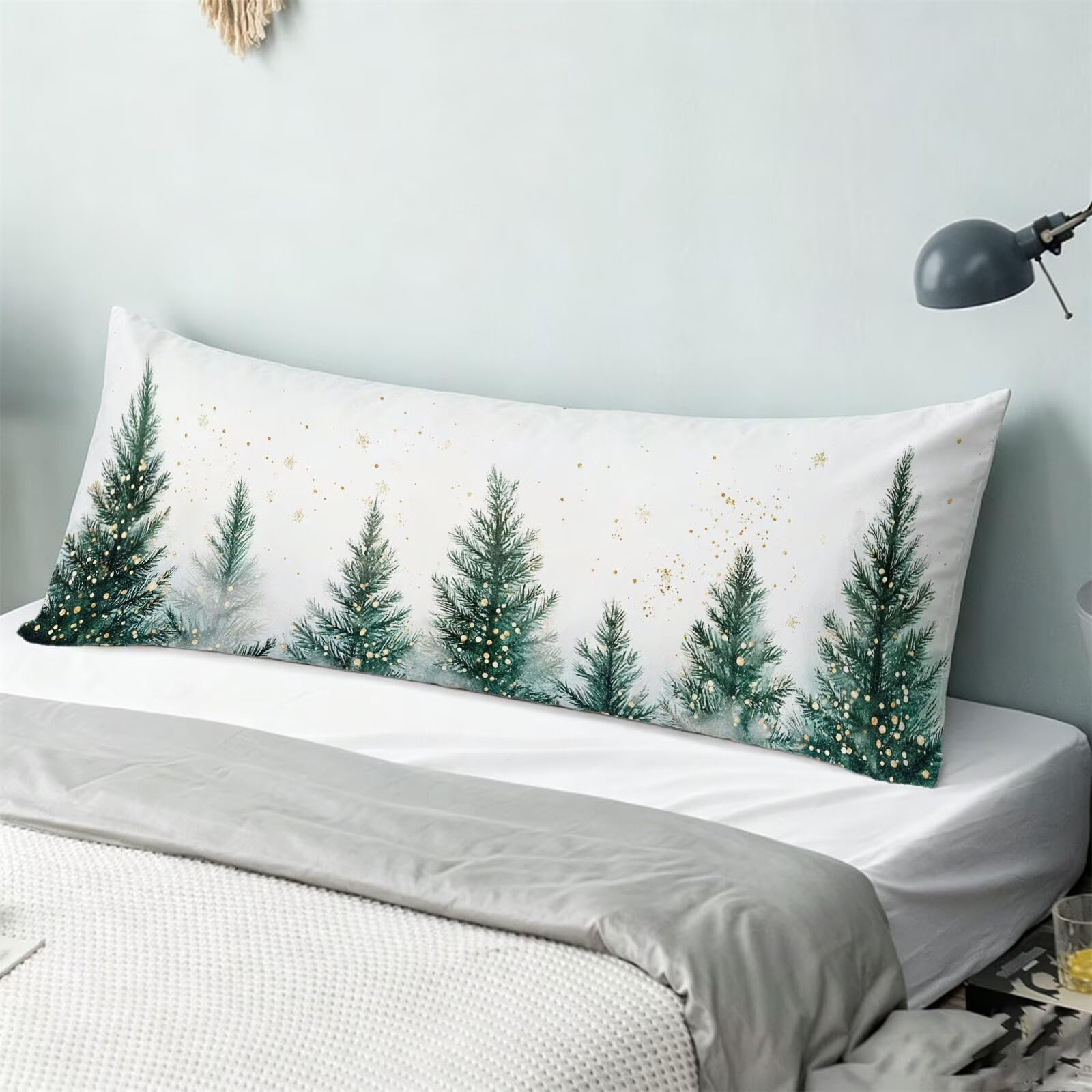 Funda de Almohada 60 x 180 cm Verde Protector Almohada 180 cm con Cremallera Invisible, Terciopelo Suave y Transpirable Pillow Case Festival Impresión a Doble Cara para Cama, Sofá y Dormitorio dg-244